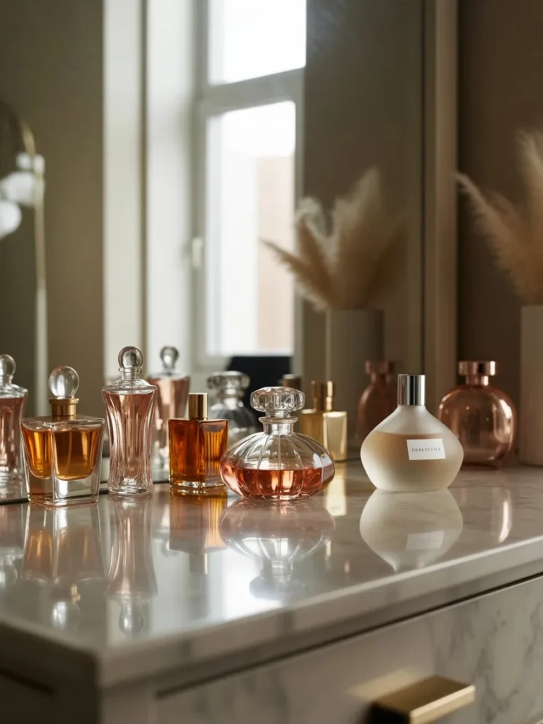 Aesthetic Vanity With Pretty Perfume Bottles