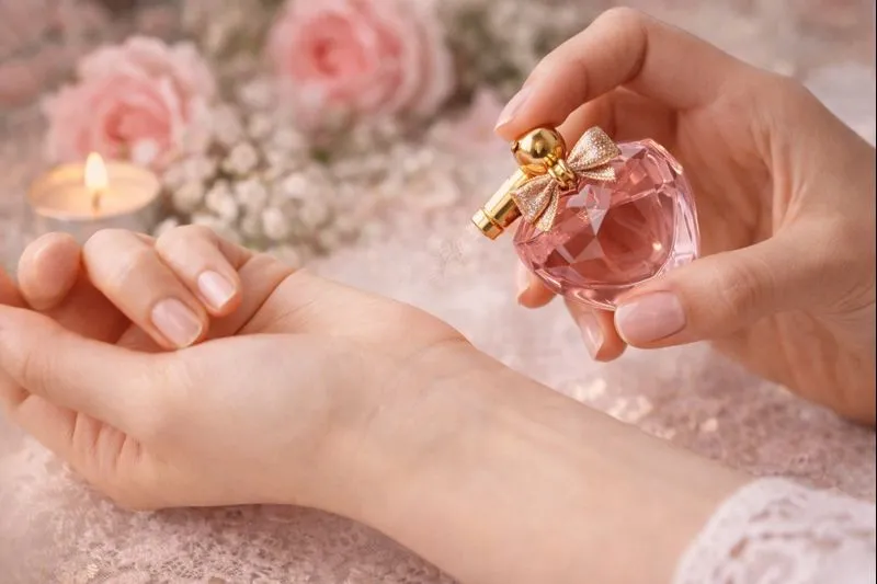 Applying Miniature Perfume On Wrist