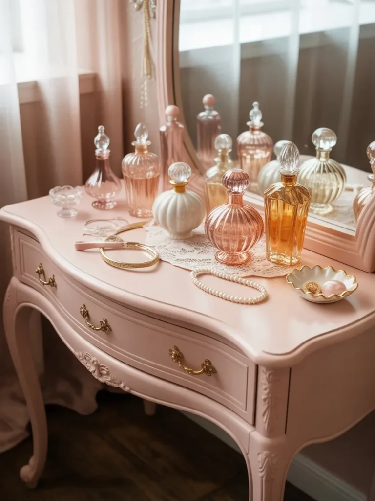 Feminine perfume collection displayed beautifully