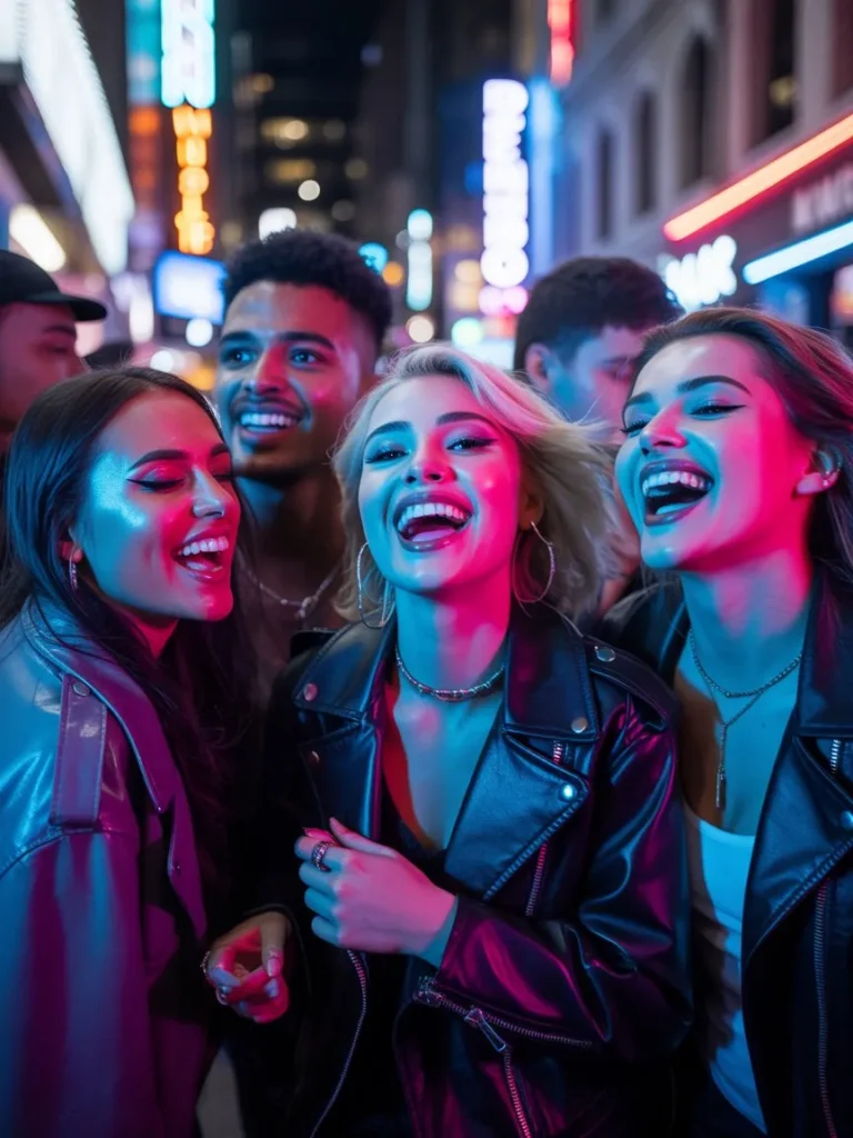 High-energy lifestyle image featuring neon accents, a night-out vibe, and edgy styling inspired by Nicki Minaj Pink Friday perfume