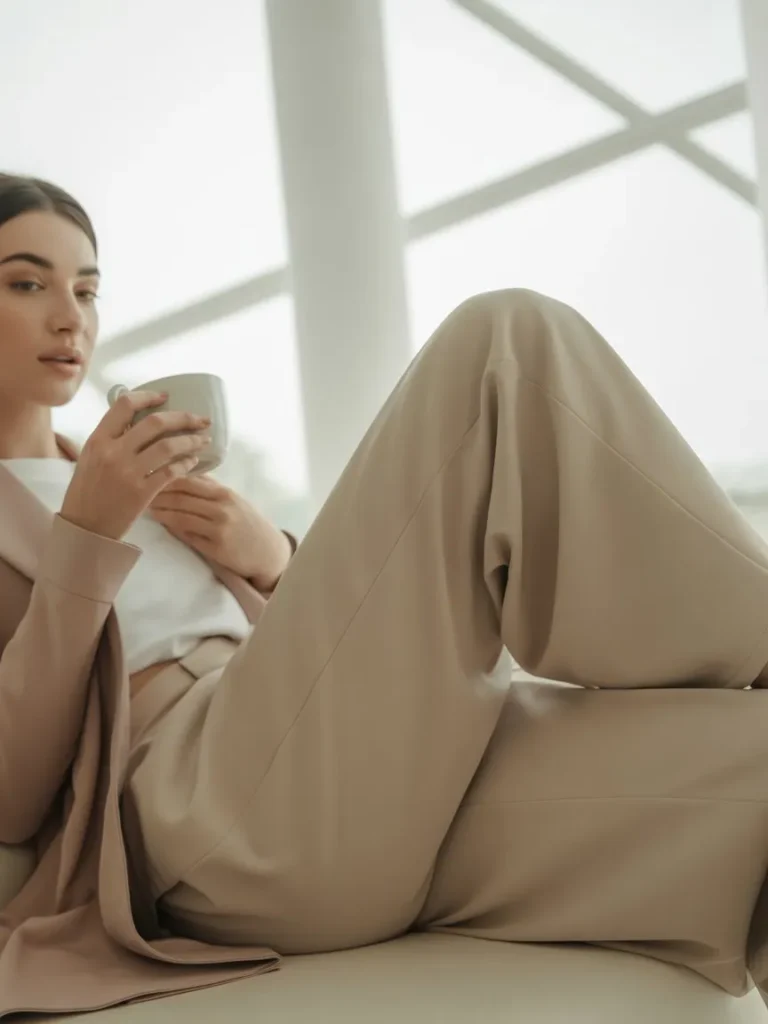 Minimal lifestyle image featuring the Eilish perfume bottle styled with neutral-toned clothing, soft natural daylight, and a clean, modern editorial aesthetic.