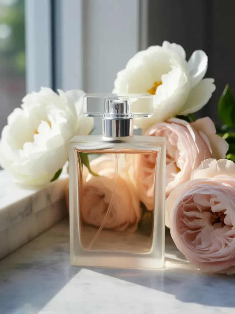 Natural floral perfume with fresh flowers