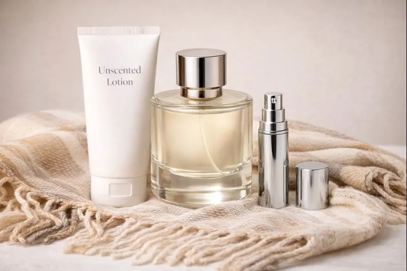 Perfume Longevity Essentials Smart Collection Perfume Next To Unscented Lotion Travel Atomizer And Scarf