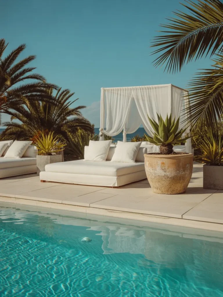 Poolside or beach-inspired setup with turquoise tones.