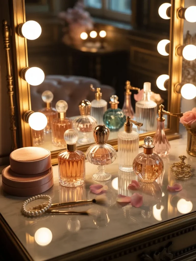 Pretty Perfume Bottles Displayed On Vanity Table
