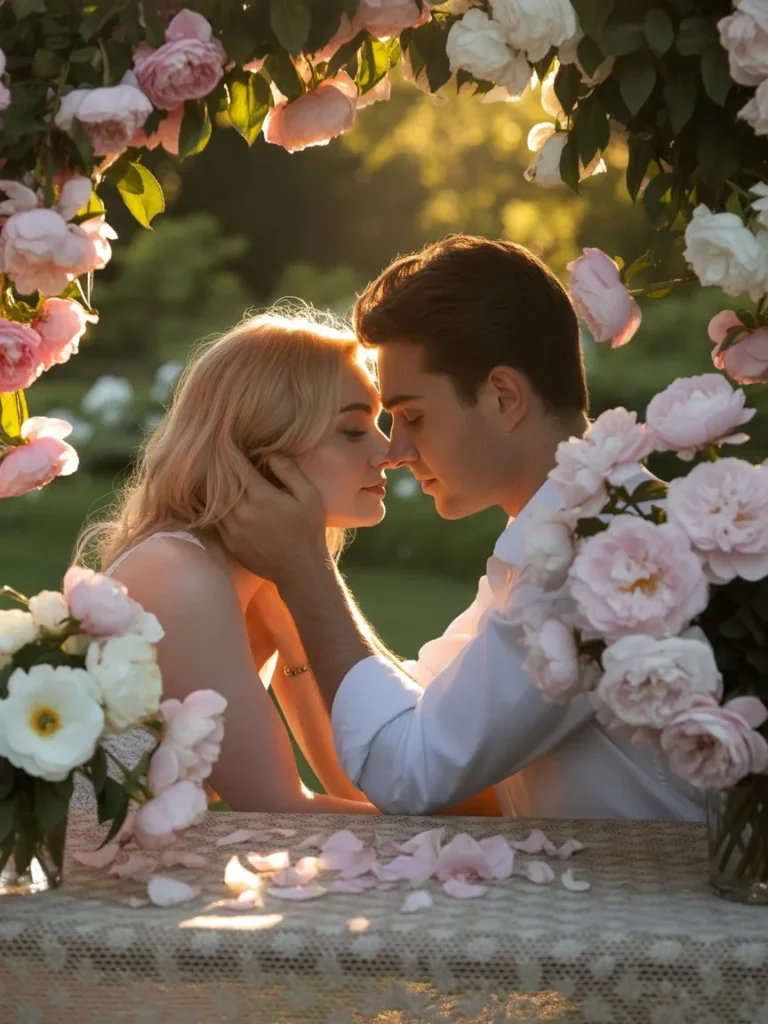 Romantic lifestyle image with soft florals and natural light.