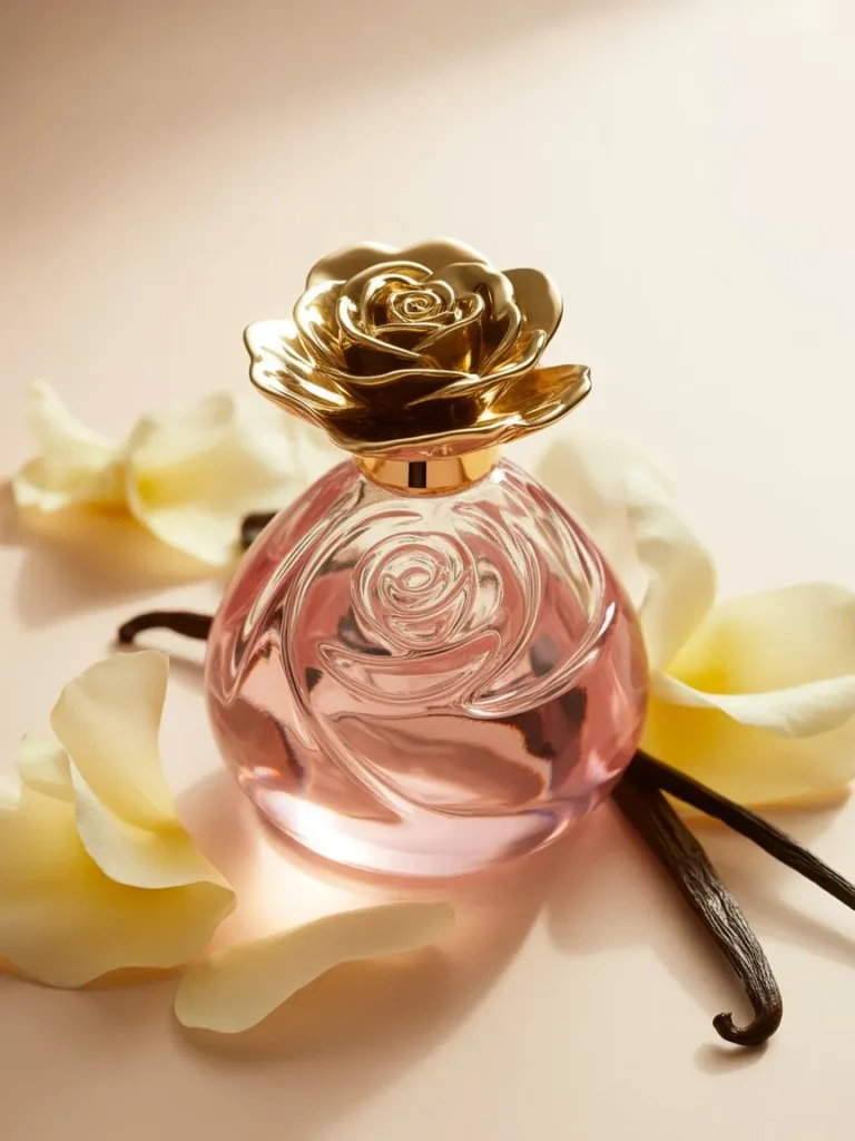 Vanilla and rose feminine perfume layering