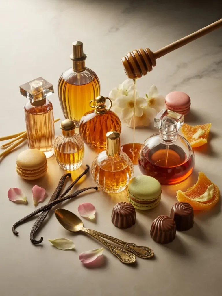 Gourmand and floral perfume layering